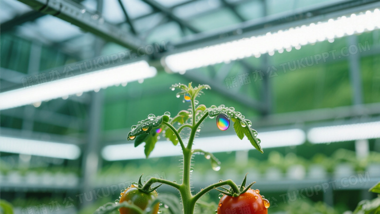 微距特写玻璃温室番茄植株
