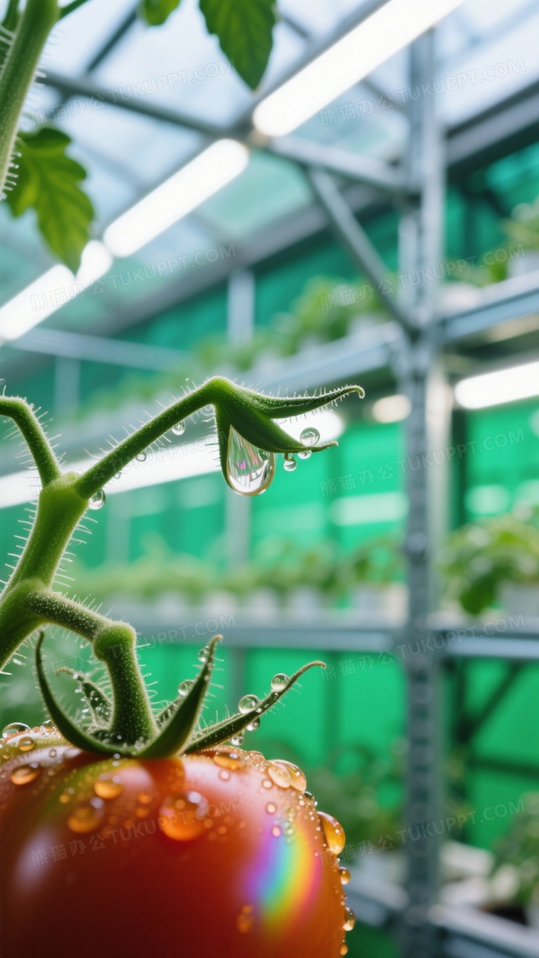 微距特写玻璃温室番茄植株