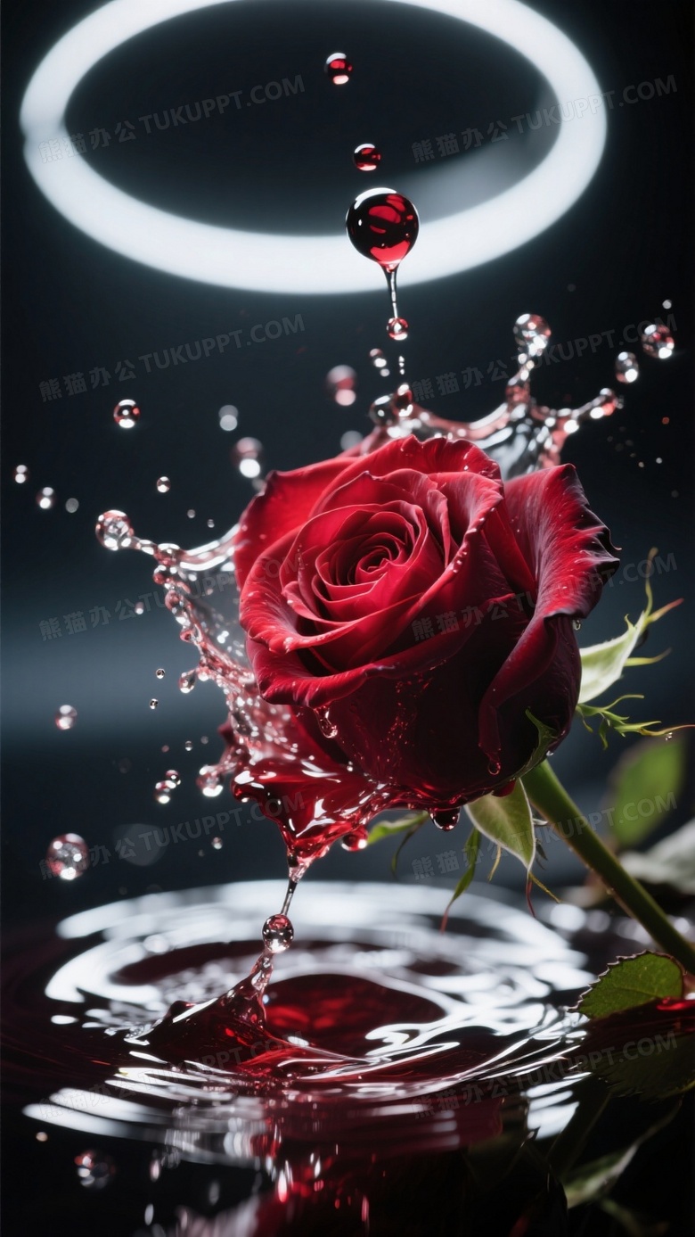 微距摄影红酒滴落玫瑰瞬间