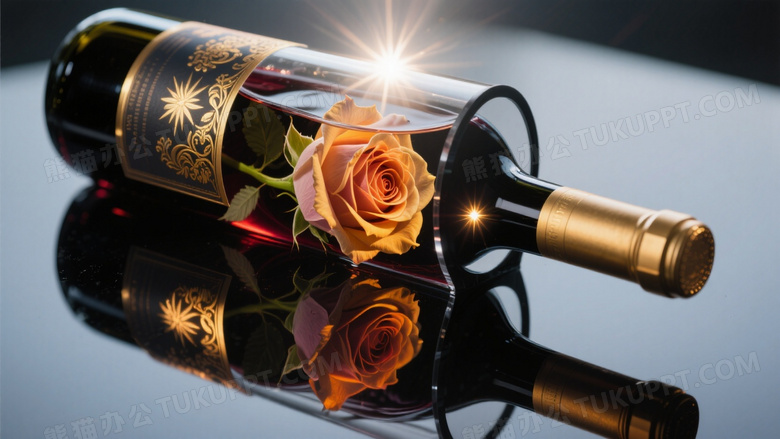 逆光拍摄玫瑰浸入红酒的创意构图