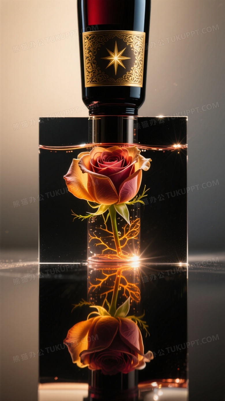 逆光拍摄玫瑰浸入红酒的创意构图