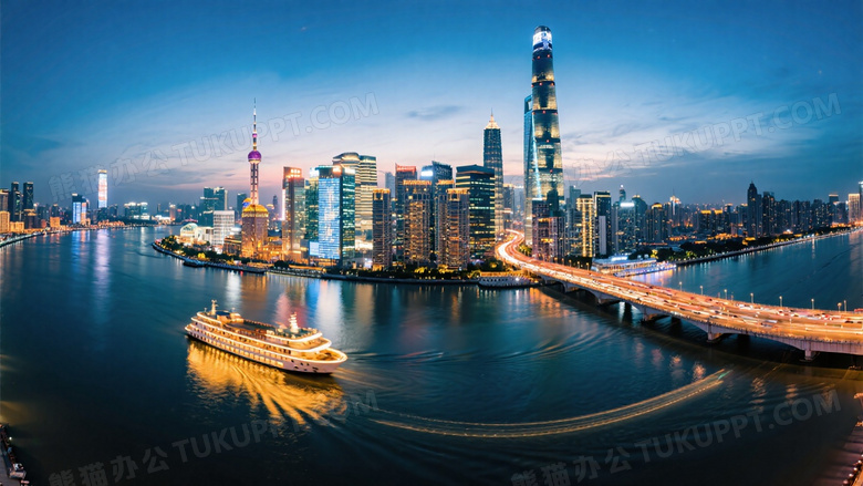 航拍上海黄浦江两岸夜景