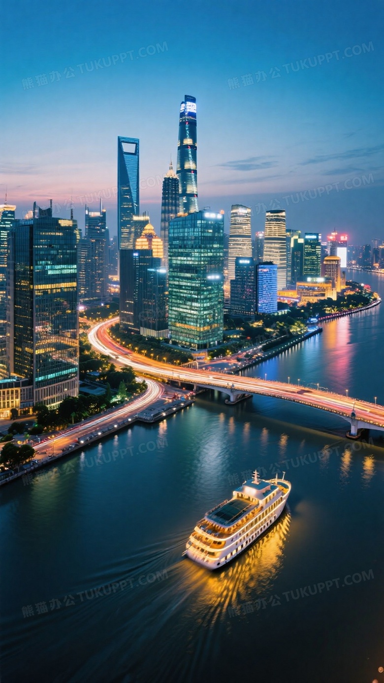 航拍上海黄浦江两岸夜景
