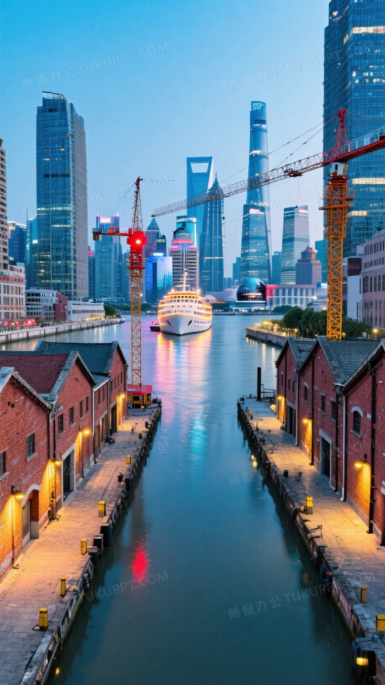 垂直俯视视角下的虹口港与陆家嘴同框