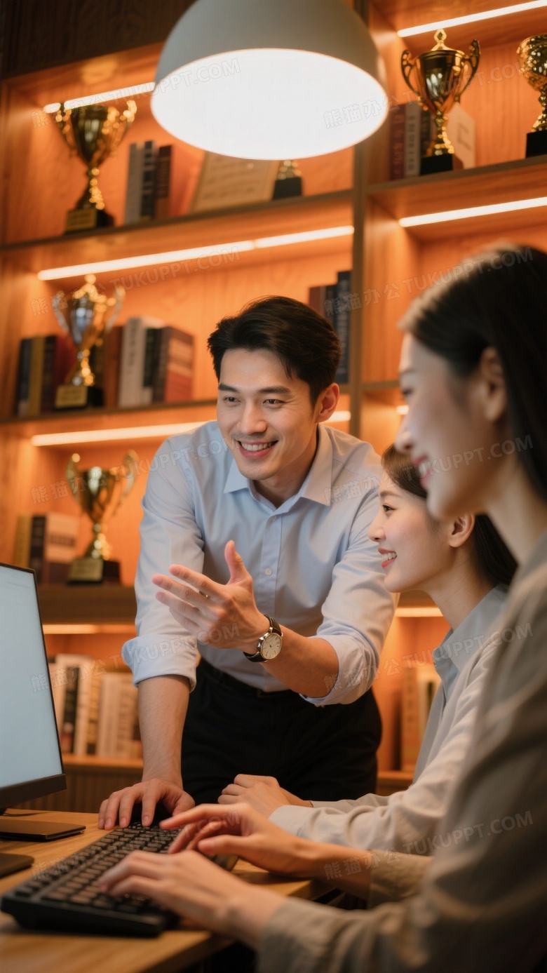 暖调LED灯光下的团队协作场景