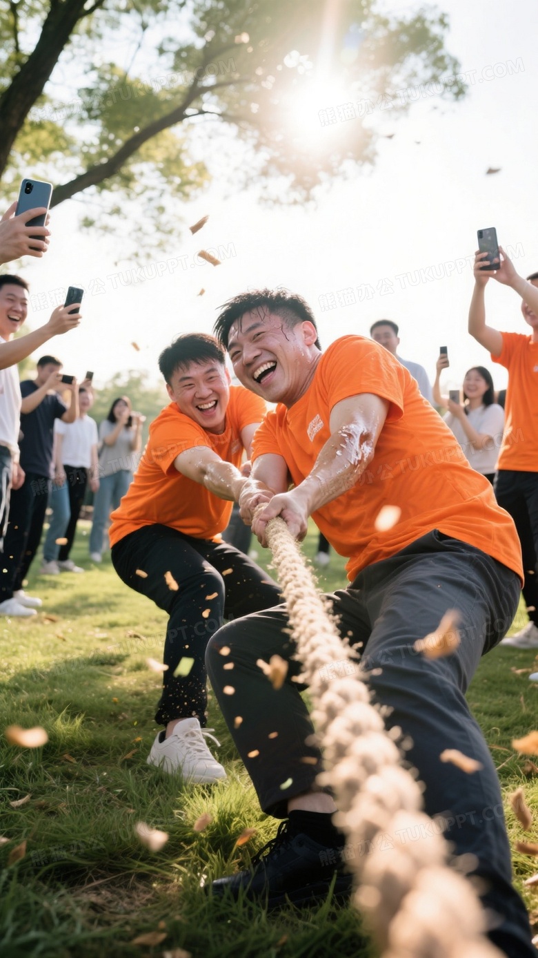 广角镜头拍摄公司团建拔河比赛