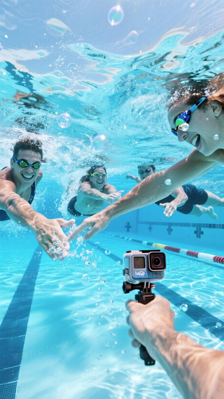 水下摄影机拍摄泳池接力赛场景