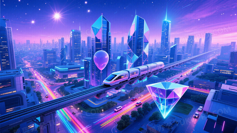 未来主义建筑群夜景鸟瞰