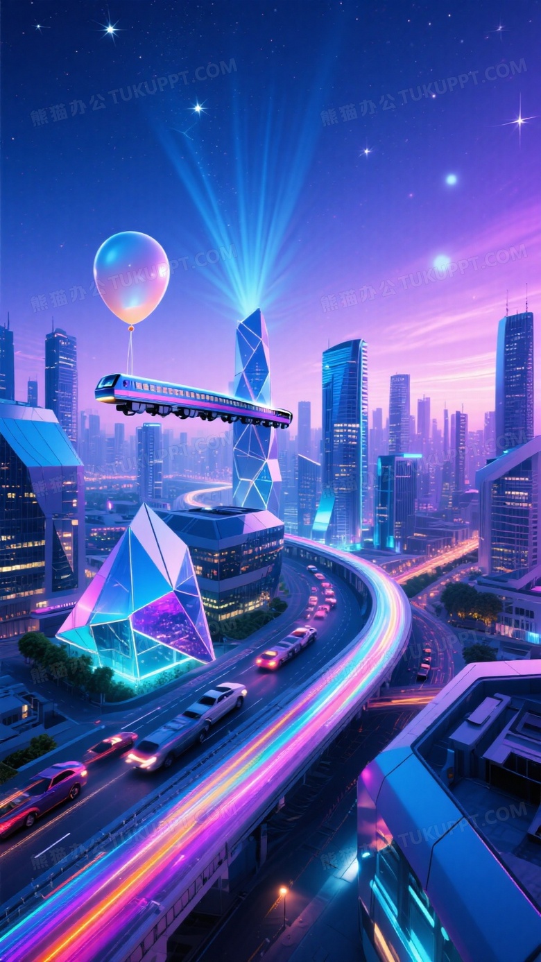 未来主义建筑群夜景鸟瞰