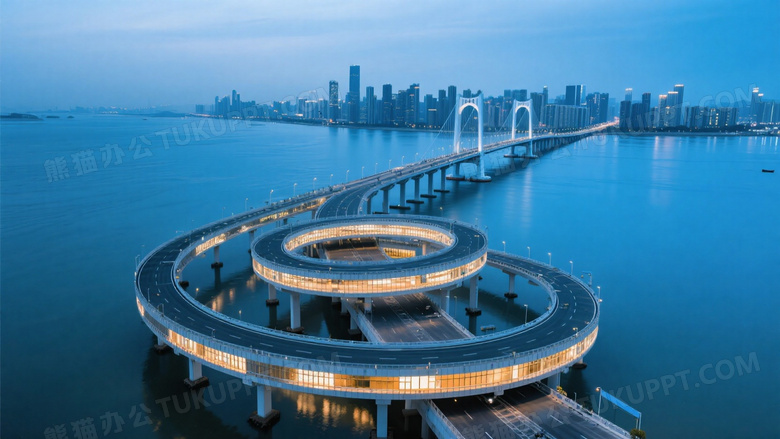 蓝调时刻跨海大桥航拍画面