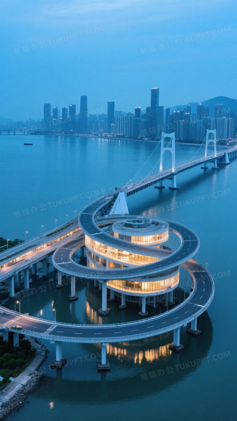 蓝调时刻跨海大桥航拍画面