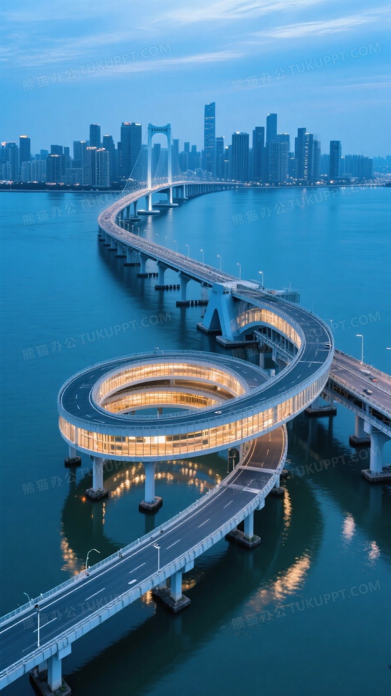 蓝调时刻跨海大桥航拍画面