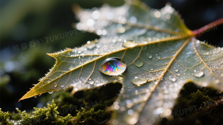 晨露浸润的枫叶微距特写