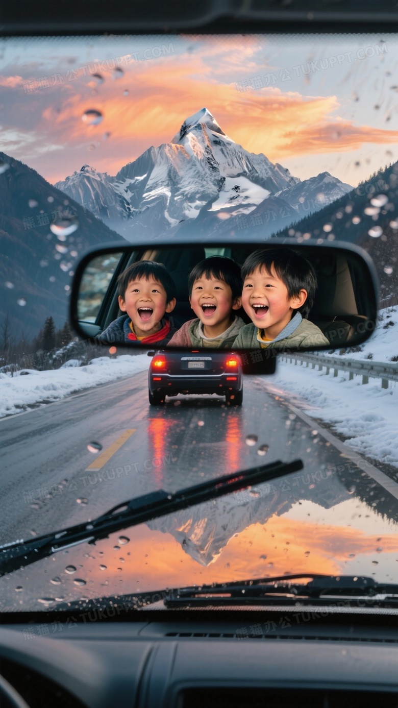 黄昏自驾者视角的挡风玻璃构图