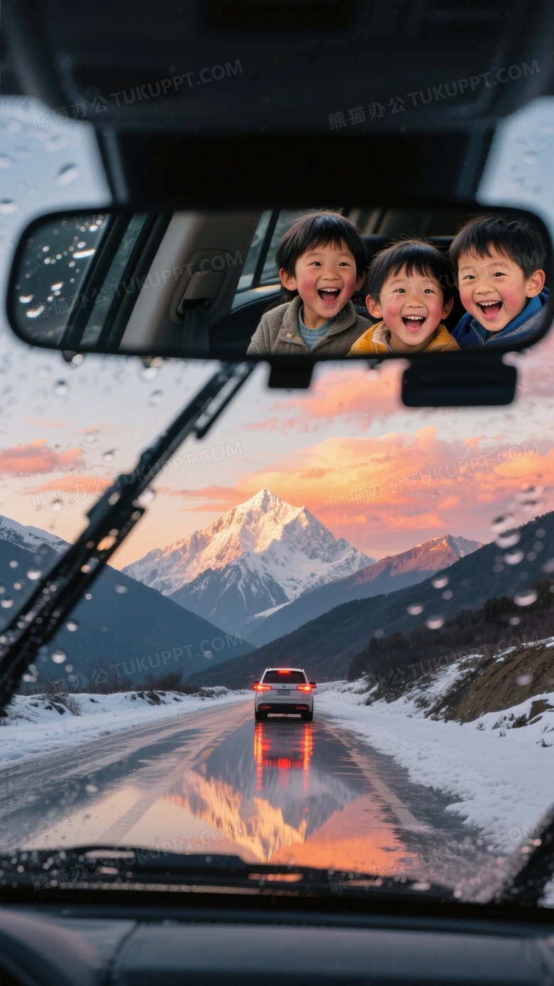 黄昏自驾者视角的挡风玻璃构图