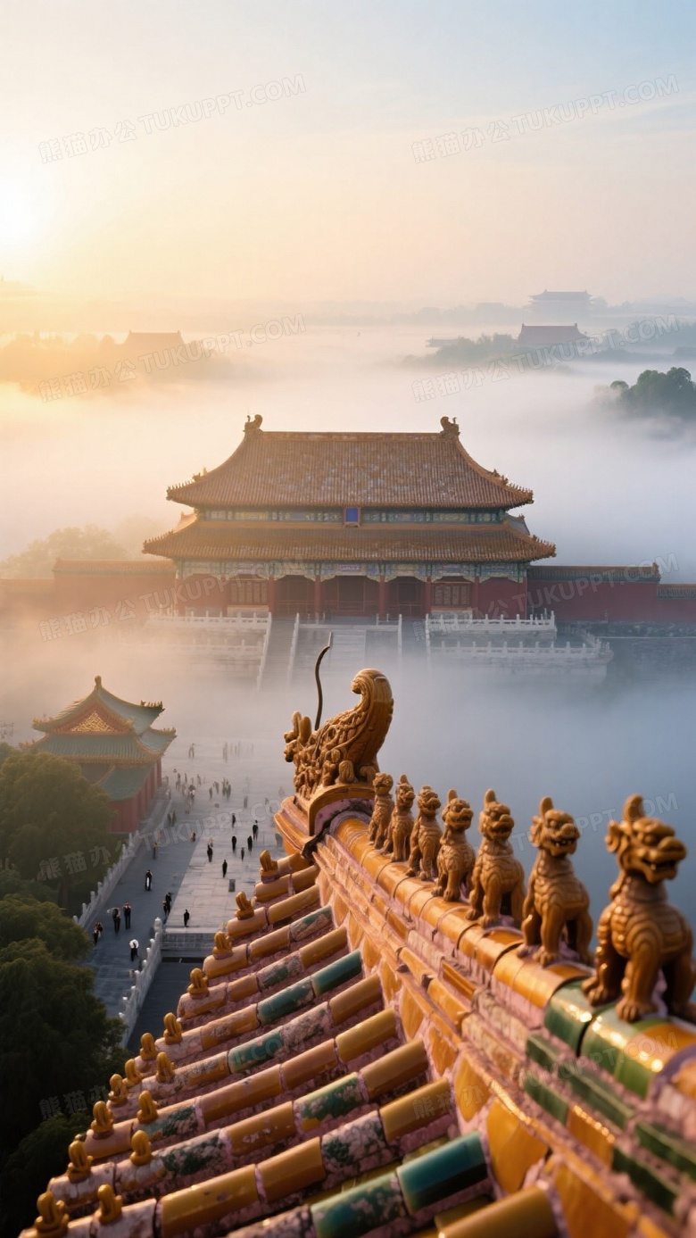 晨曦微露故宫全景航拍