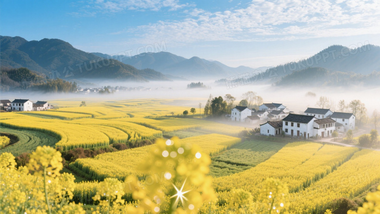 春日油菜花海航拍全景