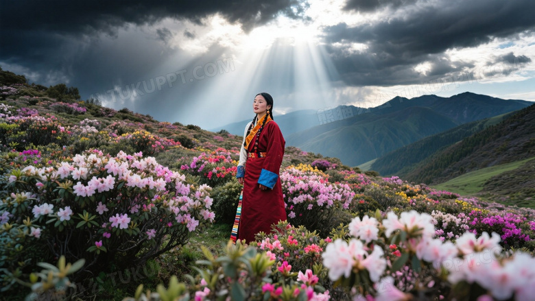 高山杜鹃花海人像摄影
