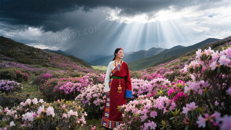 高山杜鹃花海人像摄影