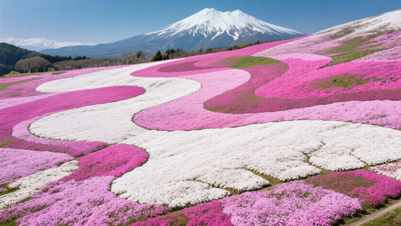 北海道芝樱地毯俯拍抽象艺术