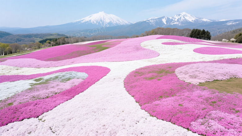 北海道芝樱地毯俯拍抽象艺术