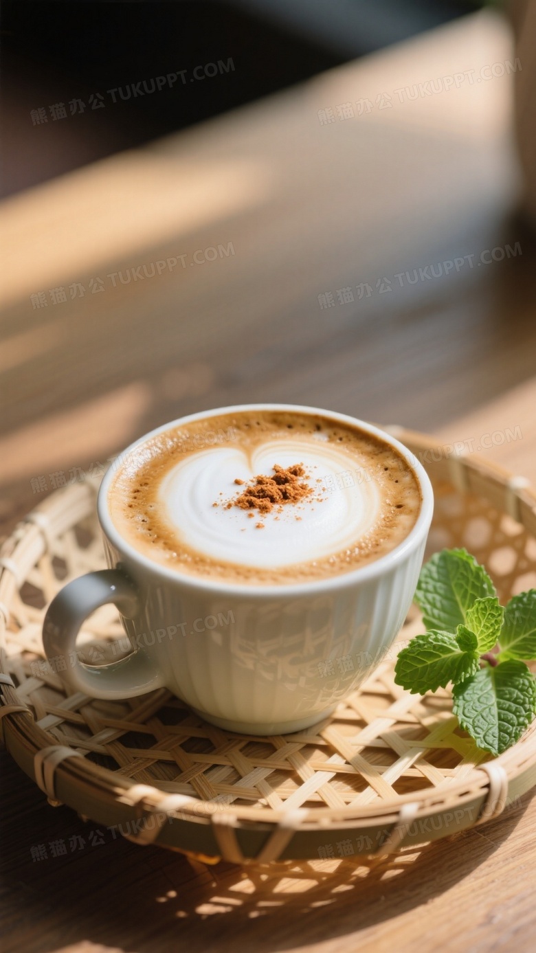高清咖啡摄影作品拿铁咖啡在瓷杯中呈现细腻的奶泡