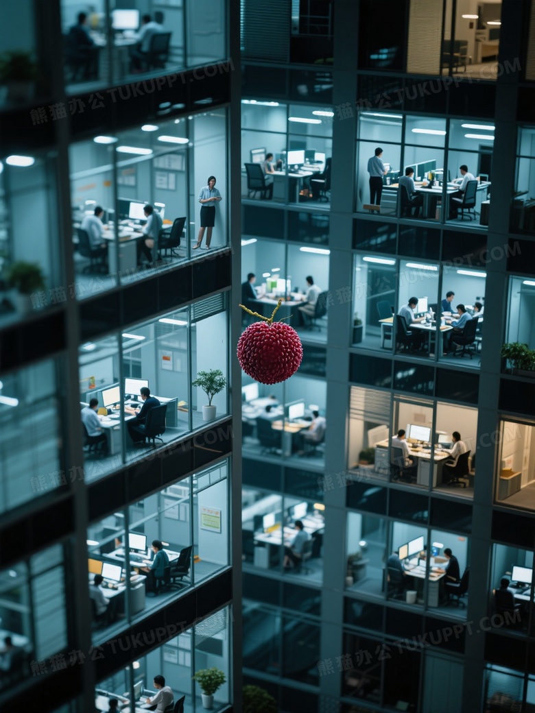 微观摄影杨梅内部是一个机械化程度很高的办公楼剖面