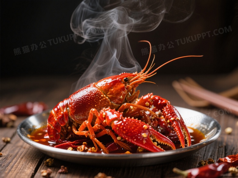 麻辣小龙虾特写摄影红亮辣椒油包裹的小龙虾