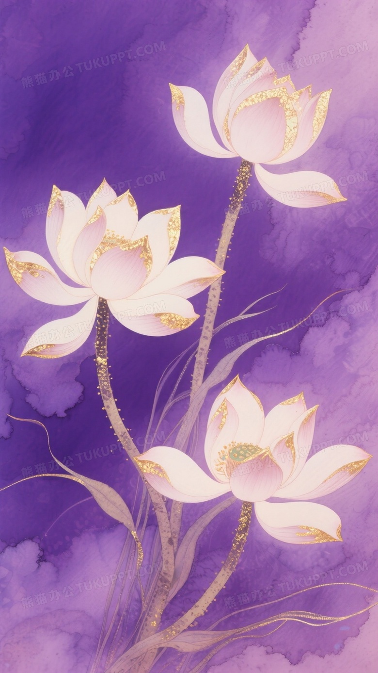 构图紫色背景三朵莲花