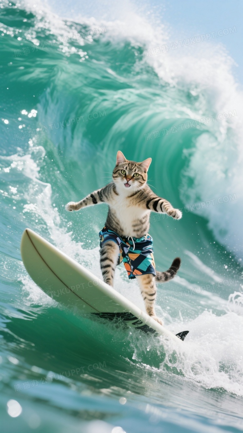 缅因猫冲浪穿着时尚短裤