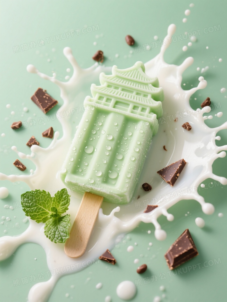 浅绿色带水珠故宫形状冰棍