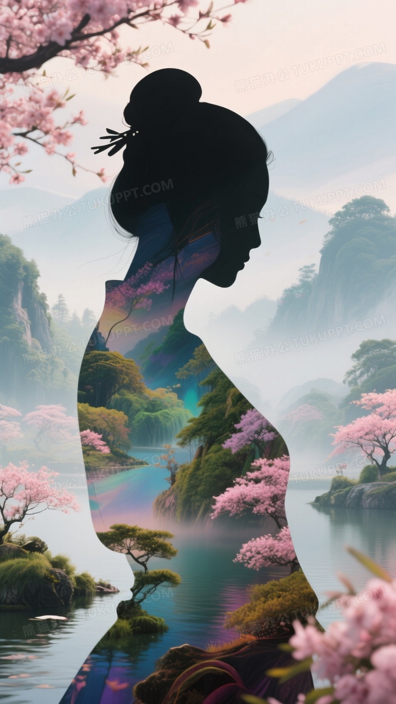 采用双重曝光手法绚丽的世外桃源风景