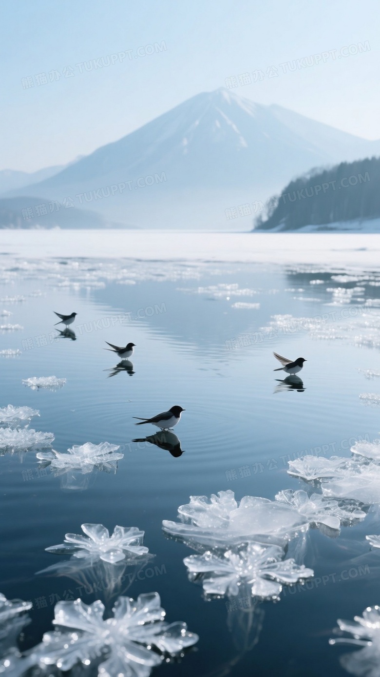 水面上布满了晶莹剔透的冰花