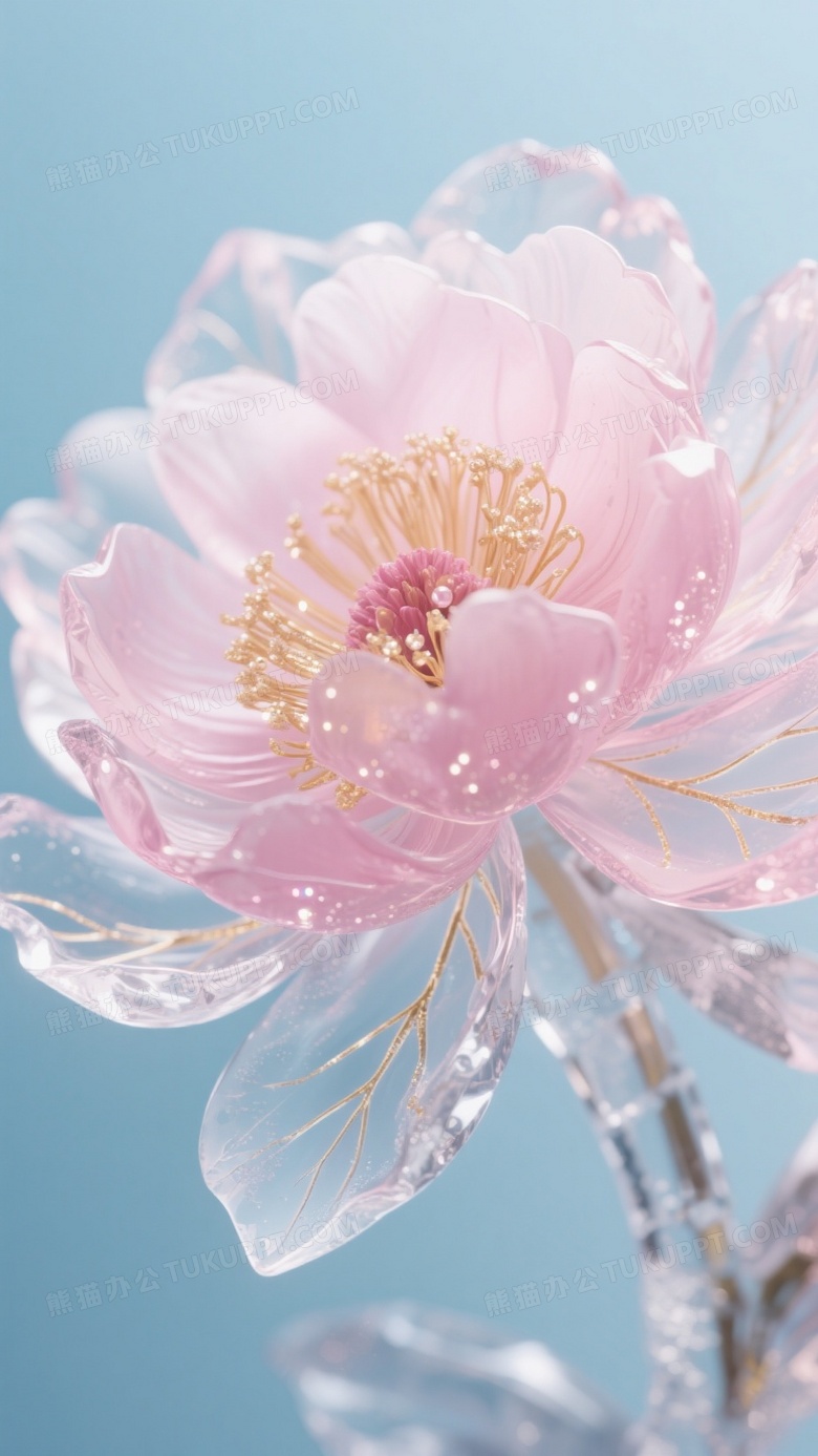 冰做成的牧丹冰花粉色