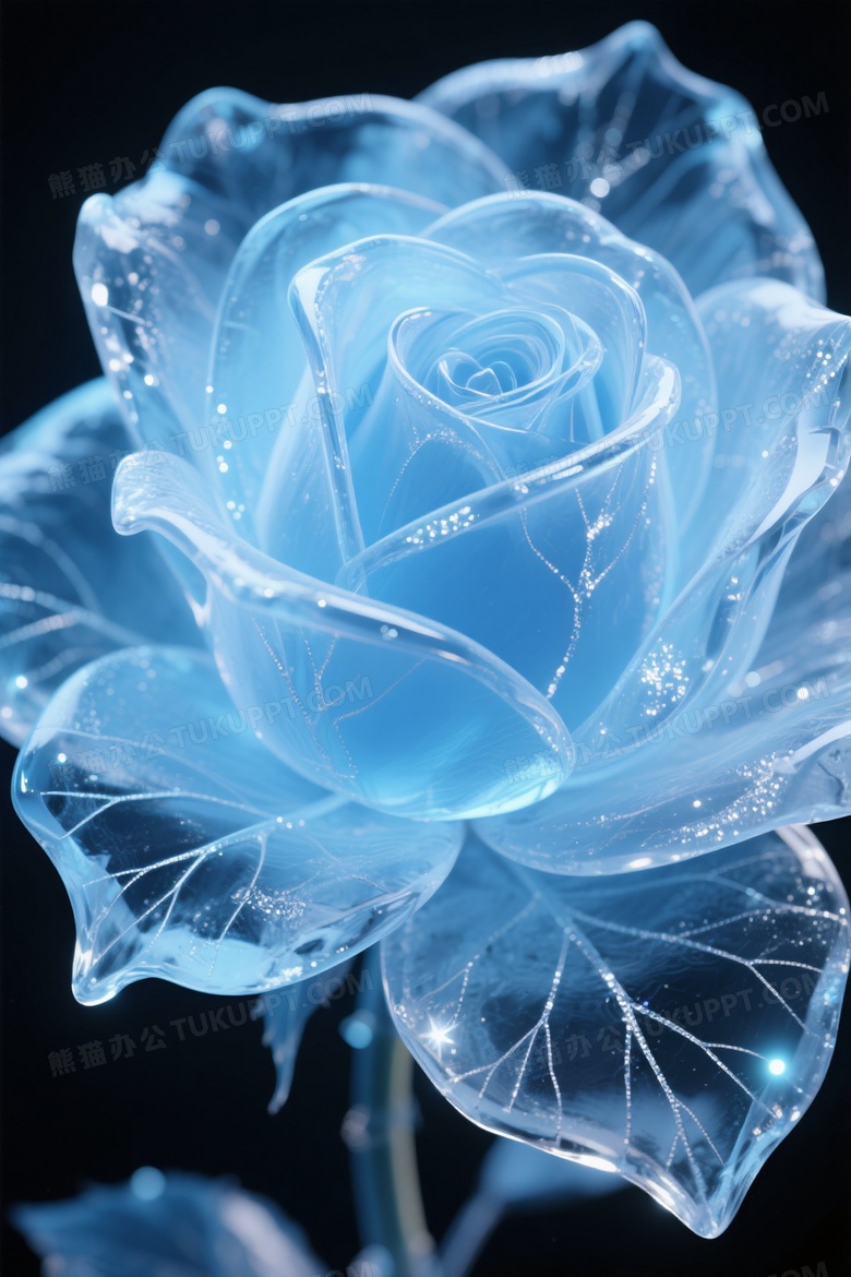 冰做成的玫瑰冰花蓝色