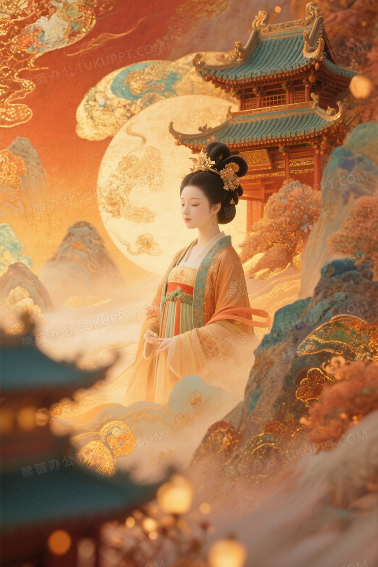 国风岩彩板画展现出古风意境