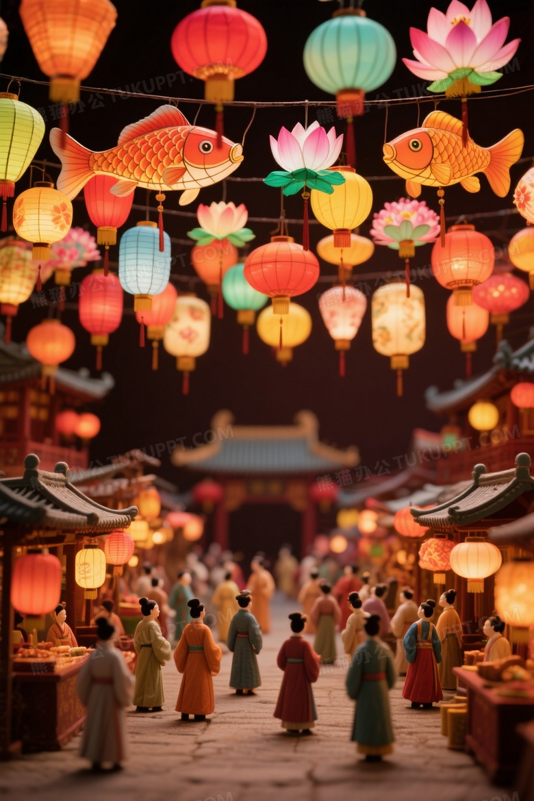 微缩摄影花灯集市感大唐盛世