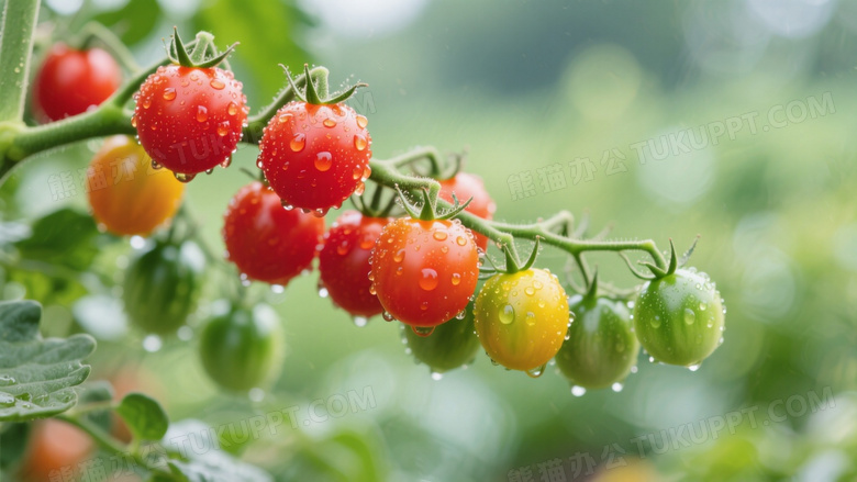 饱满圆润且表面挂着晶莹水珠的红色