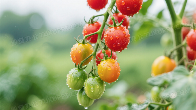 饱满圆润且表面挂着晶莹水珠的红色