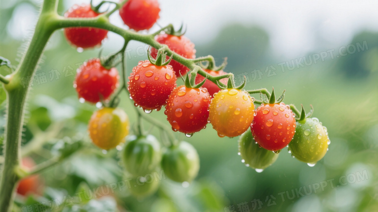 饱满圆润且表面挂着晶莹水珠的红色