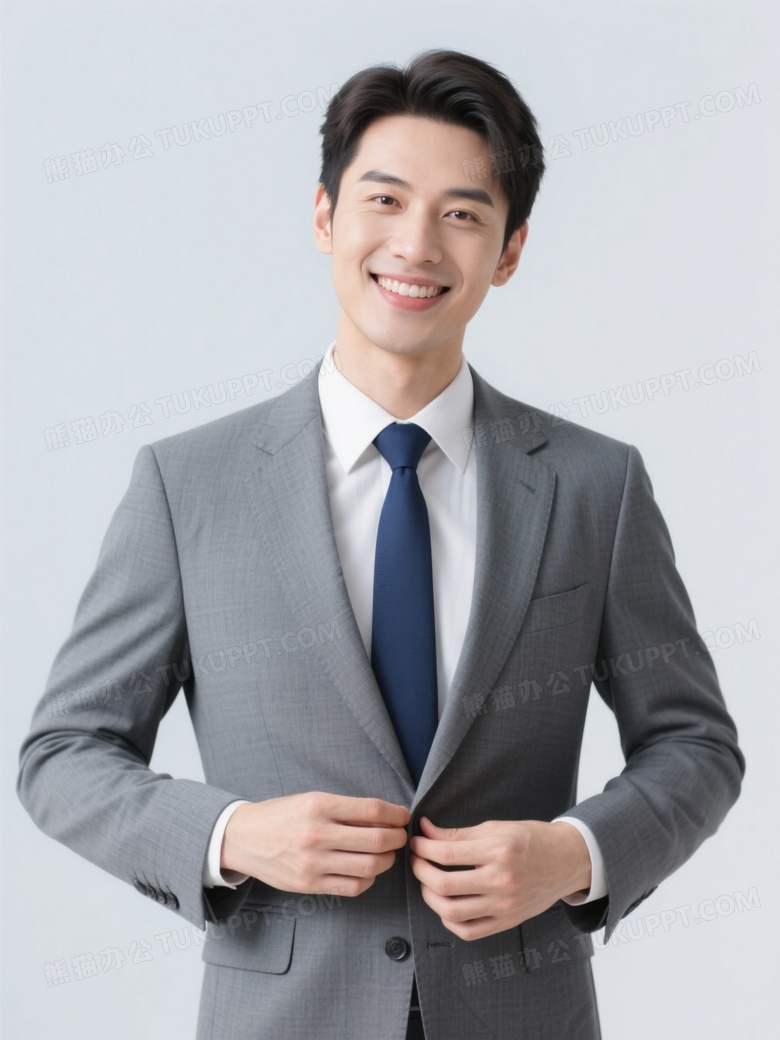 一位身着灰色西装系着深蓝色领带的男士