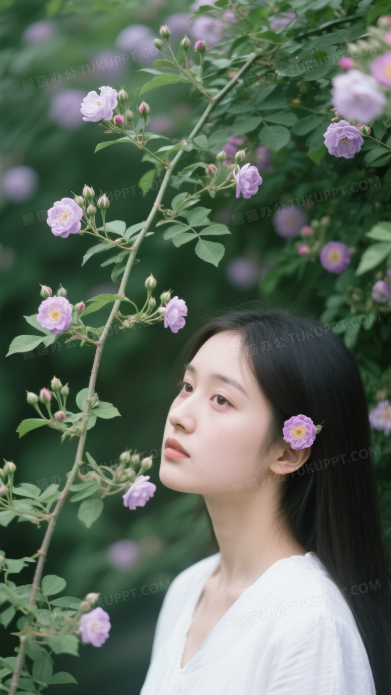 高清实拍摄影蔷薇花树下一根枝条细细长长摇曳生姿