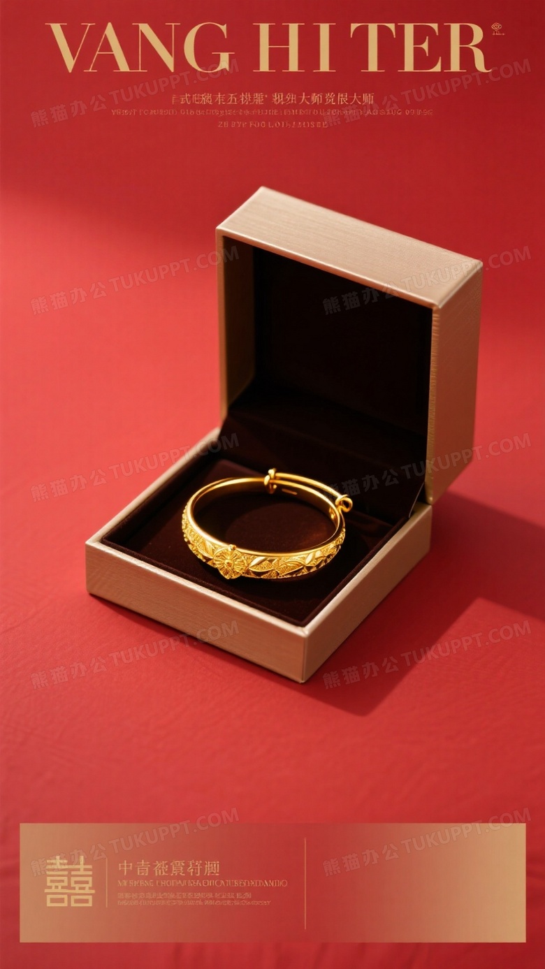 海报设计高档盒子里装着一枚黄金手镯