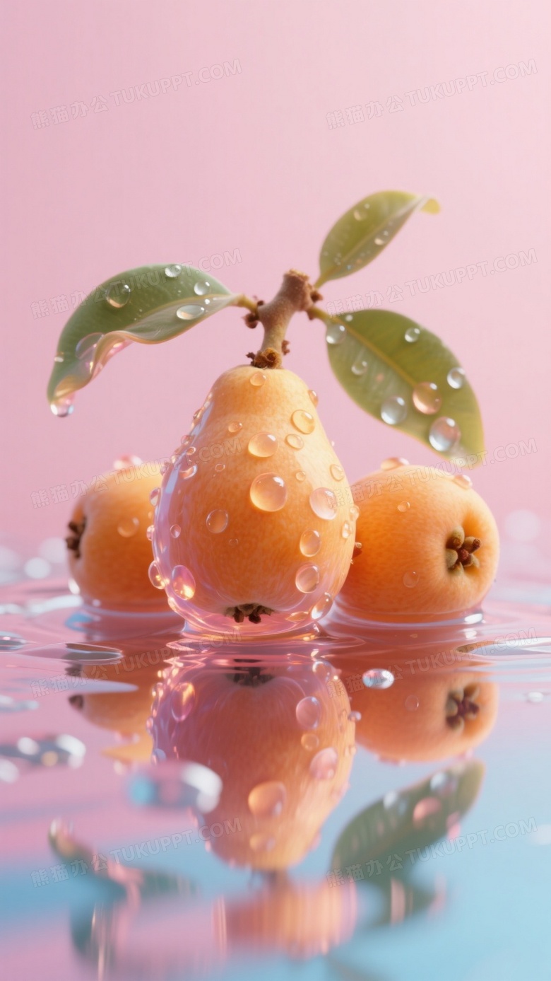 枇杷和水的摄影浅粉色的背景