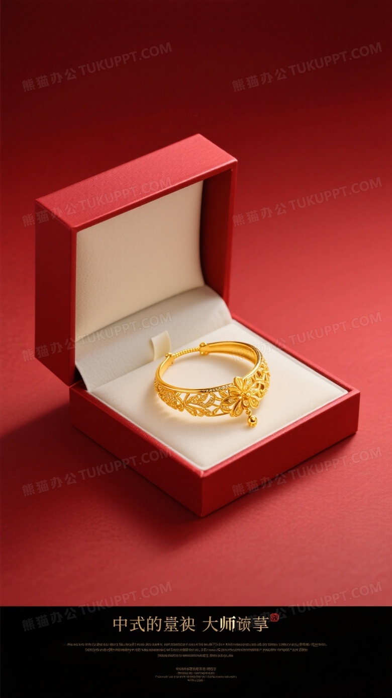 海报设计高档盒子里装着一个黄金首饰