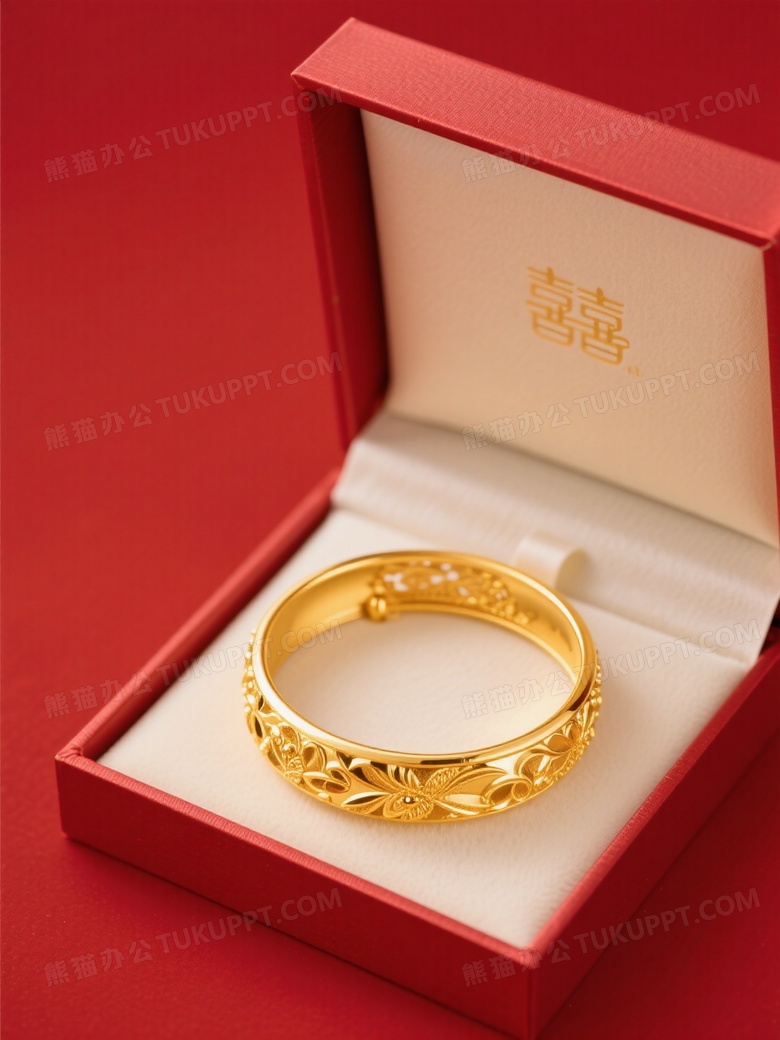 海报设计高档盒子里装着一枚黄金手镯