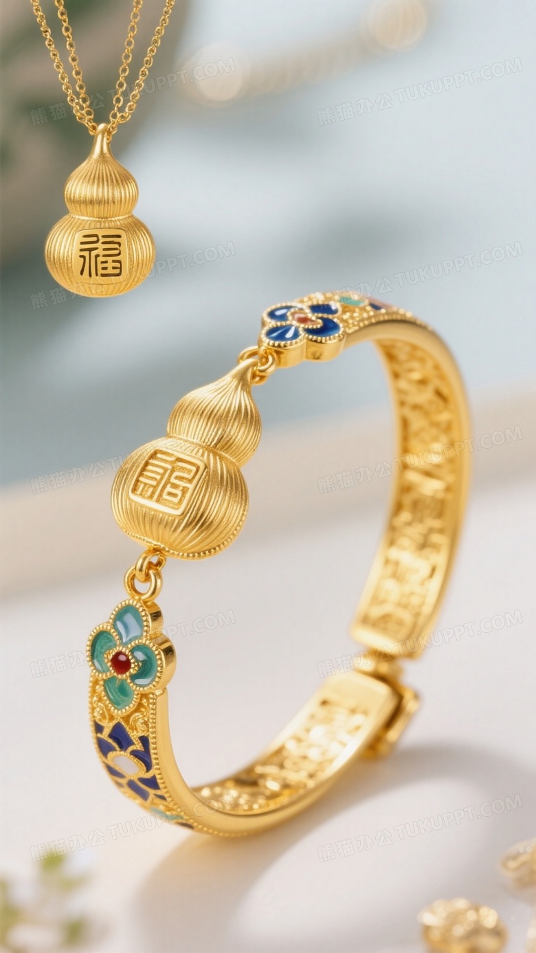 黄金篆刻镶嵌手镯古法拉丝工艺葫芦项链