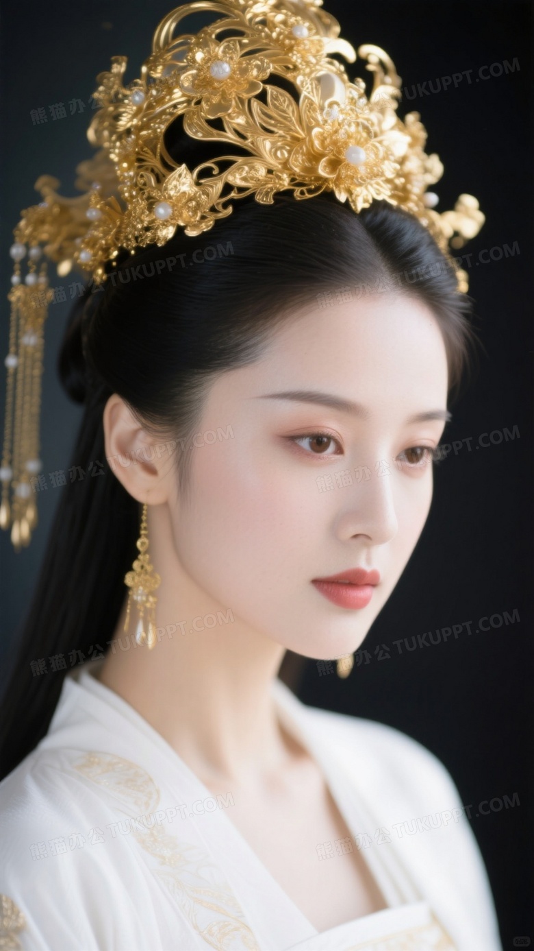 用黄金做头饰白嫰皮肤如凝脂