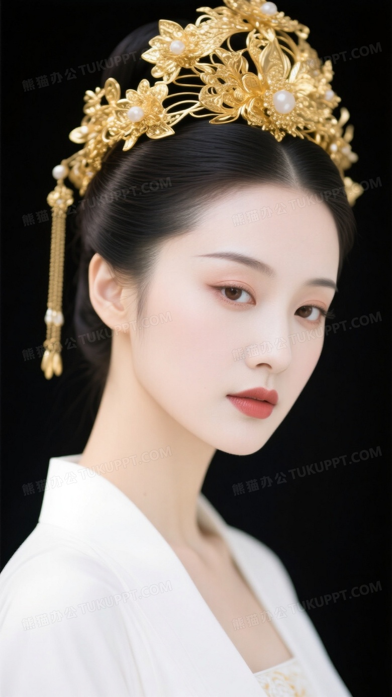 用黄金做头饰白嫰皮肤如凝脂