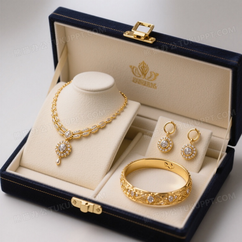 一套黄金做成的首饰有奢华高端项链